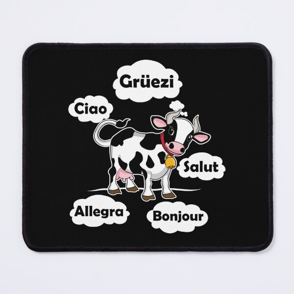 Item preview, Swiss Cow - Gruezi Bonjour Ciao Salut Allegra - Hello Switzerland designed and sold by TheInkElephant.