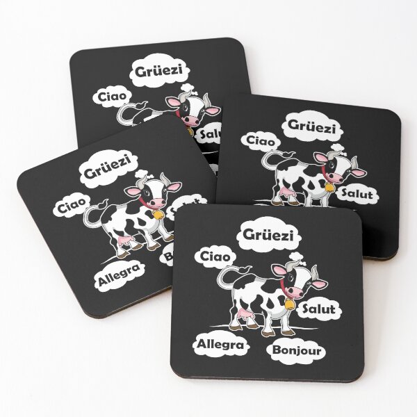 Item preview, Swiss Cow - Gruezi Bonjour Ciao Salut Allegra - Hello Switzerland designed and sold by TheInkElephant.