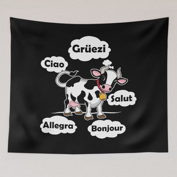 Item preview, Swiss Cow - Gruezi Bonjour Ciao Salut Allegra - Hello Switzerland designed and sold by TheInkElephant.