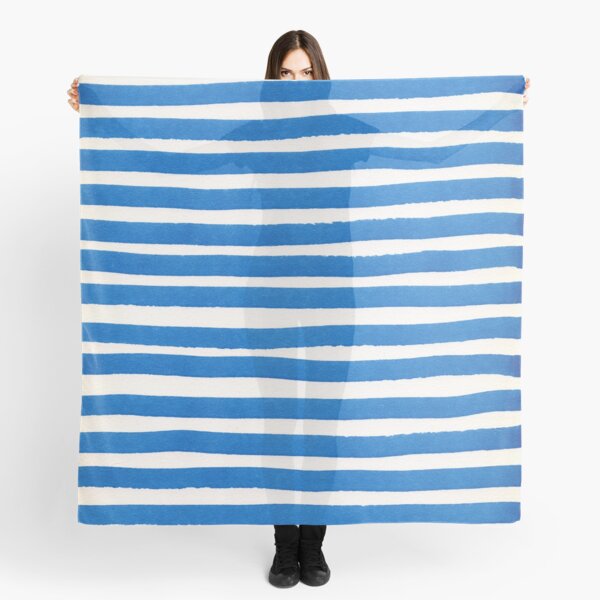 Horizontal blue and white striped pattern - handcrafted blue watercolor stripes Scarf