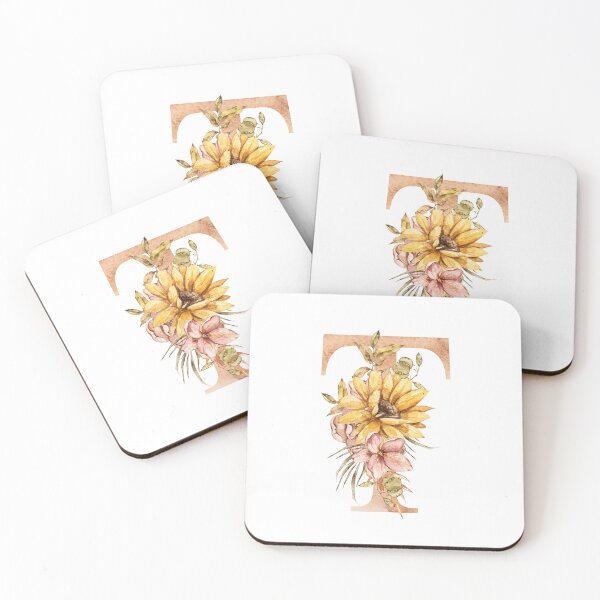 Item preview, Watercolor floral sunflower personalized letter T wedding monogram print designed and sold by tiana-geo.