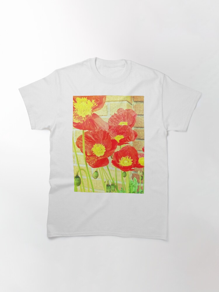 Thumbnail 3 of 7, Classic T-Shirt, Poppyfied - Bright Yellow and Red Poppies - Flower Art Photo designed and sold by OneDayArt.