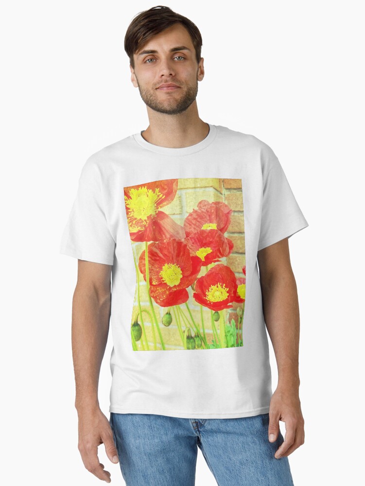 Thumbnail 1 of 7, Classic T-Shirt, Poppyfied - Bright Yellow and Red Poppies - Flower Art Photo designed and sold by OneDayArt.