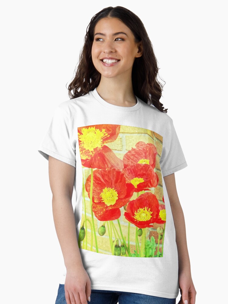 Thumbnail 2 of 7, Classic T-Shirt, Poppyfied - Bright Yellow and Red Poppies - Flower Art Photo designed and sold by OneDayArt.