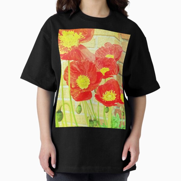 Poppyfied - Bright Yellow and Red Poppies - Flower Art Photo Oversized T-Shirt