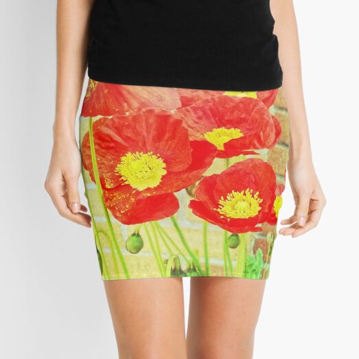 Poppyfied - Bright Yellow and Red Poppies - Flower Art Photo Mini Skirt