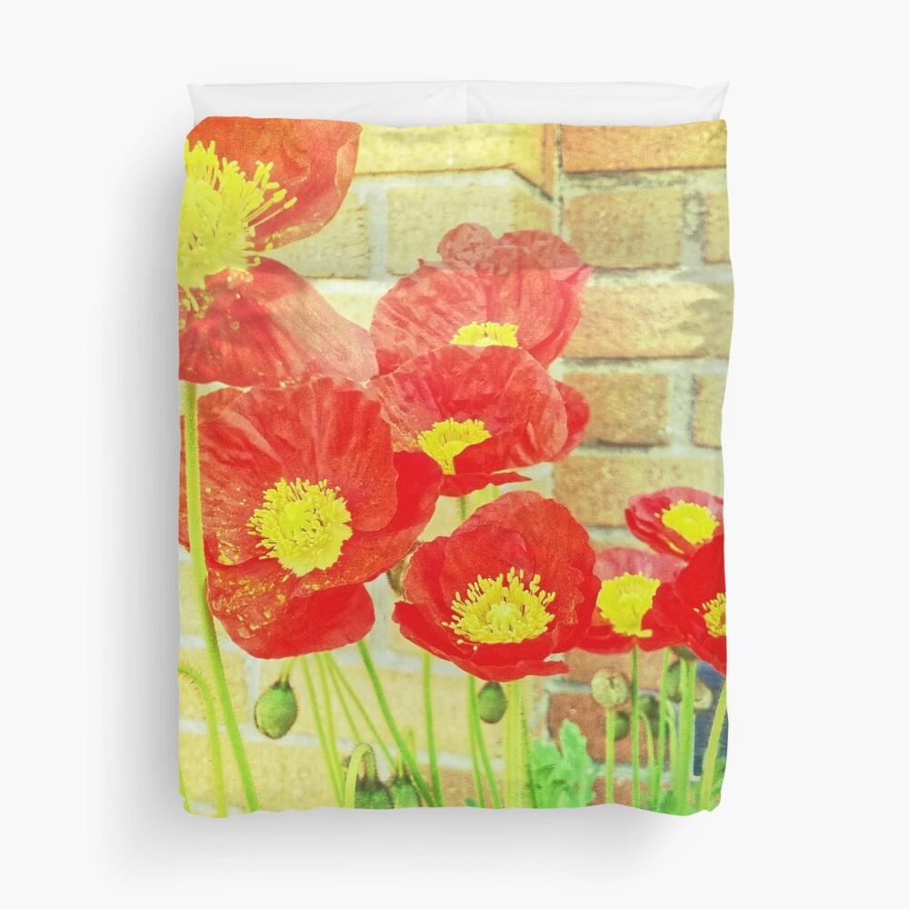 Poppyfied - Bright Yellow and Red Poppies - Flower Art Photo Duvet Cover