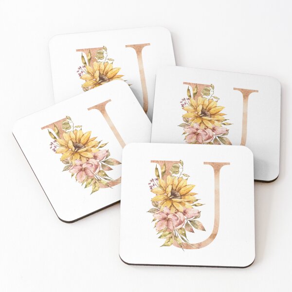 Item preview, Watercolor floral sunflower personalized letter U wedding monogram print designed and sold by tiana-geo.