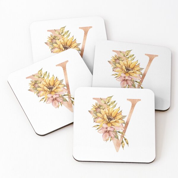 Item preview, Watercolor floral sunflower personalized letter V wedding monogram print designed and sold by tiana-geo.