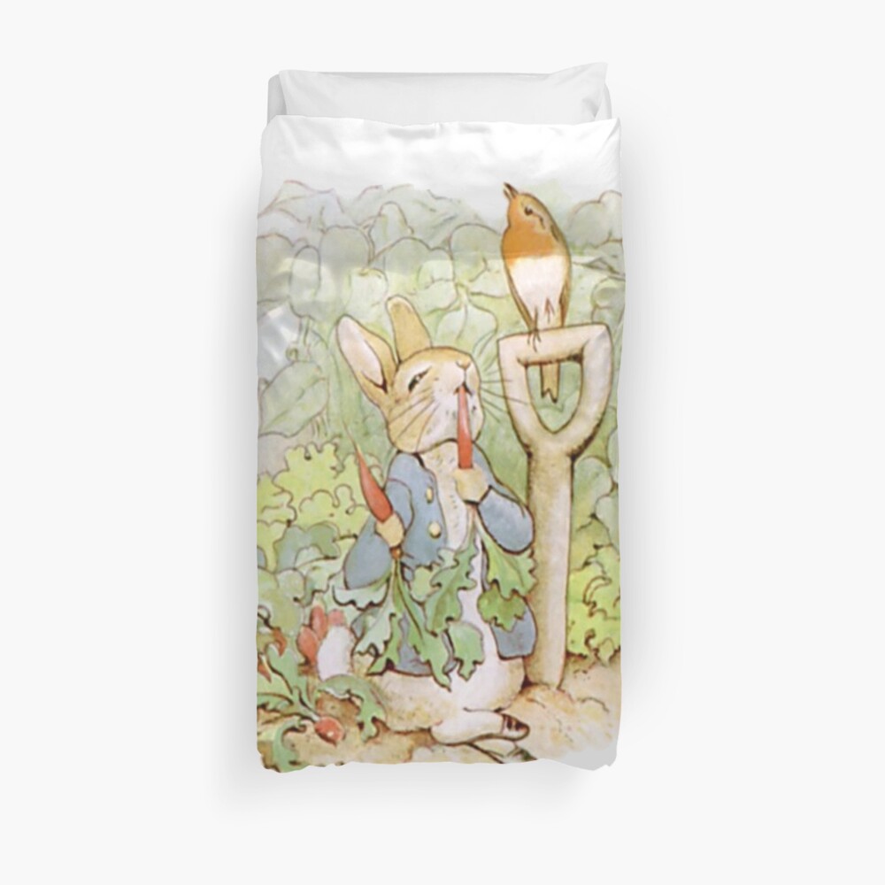 PETER RABBIT, Nursery Characters, Peter Rabbit, eating radishes, The Tale of Peter Rabbit. Duvet Cover