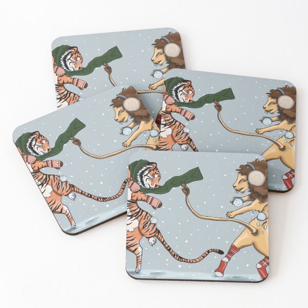 Item preview, Lion and tiger Snowball Fight  designed and sold by marleywrightart.