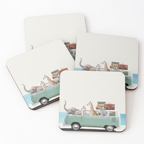 Item preview, Summer elephant, zebra, giraffe adventures Blue retro car designed and sold by juliaemelian.