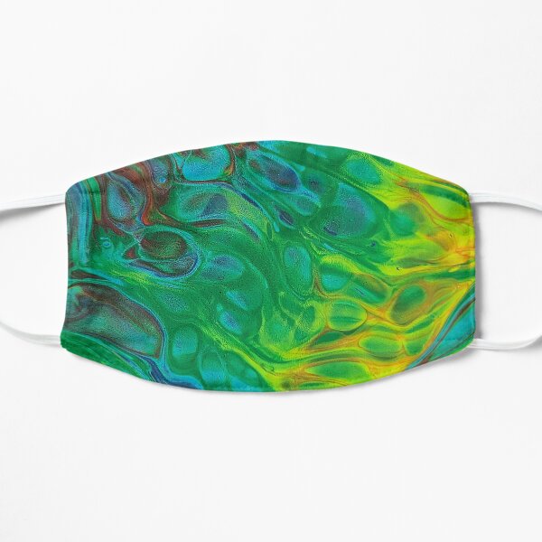 Teal, Green, Yellow & Red Acrylic Pour Art Flat Mask