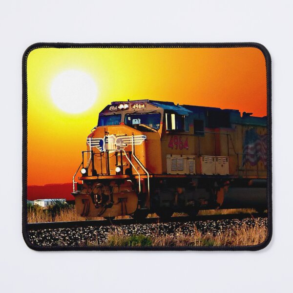 Item preview, Yellow Diesel Locomotive Train at Sunset Railroad Railway designed and sold by TheTrainRoom.