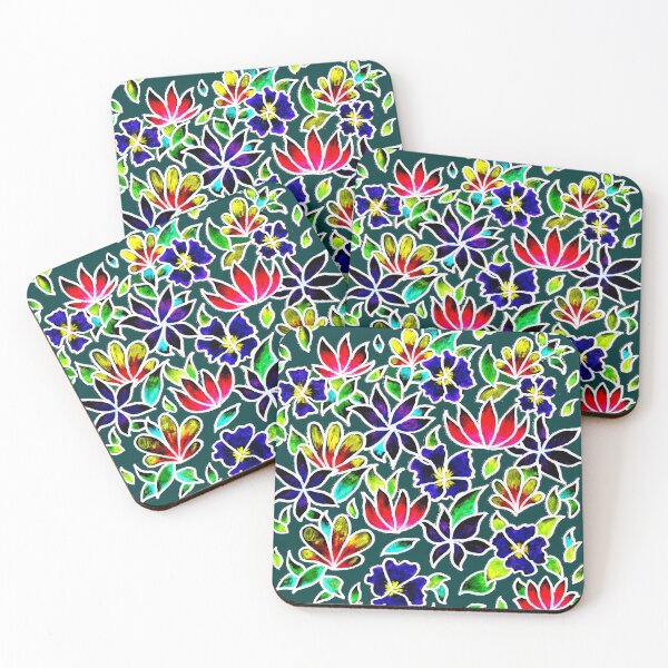 Item preview, Flower Pattern on Dark Green Ground designed and sold by CarolineLembke.