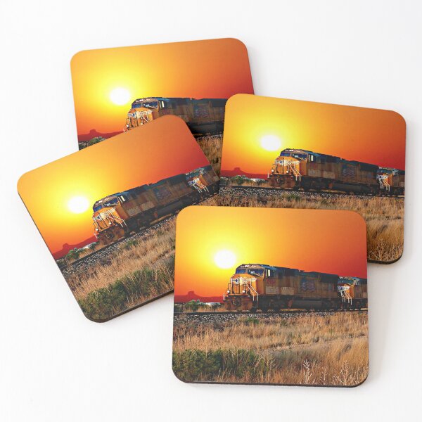Item preview, Yellow Diesel Locomotive Train at Sunset Railroad Railway designed and sold by TheTrainRoom.