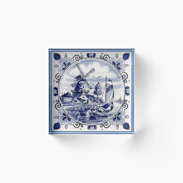 DUTCH BLUE DELFT: Vintage Windmill Print Acrylic Block