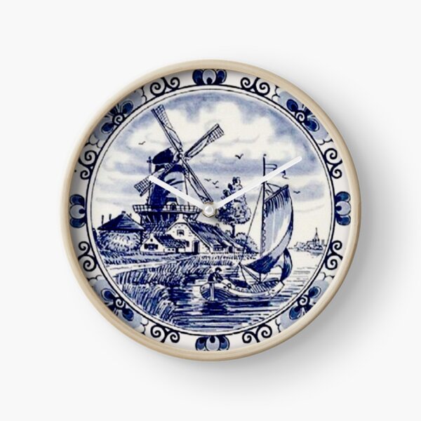 DUTCH BLUE DELFT: Vintage Windmill Print Clock