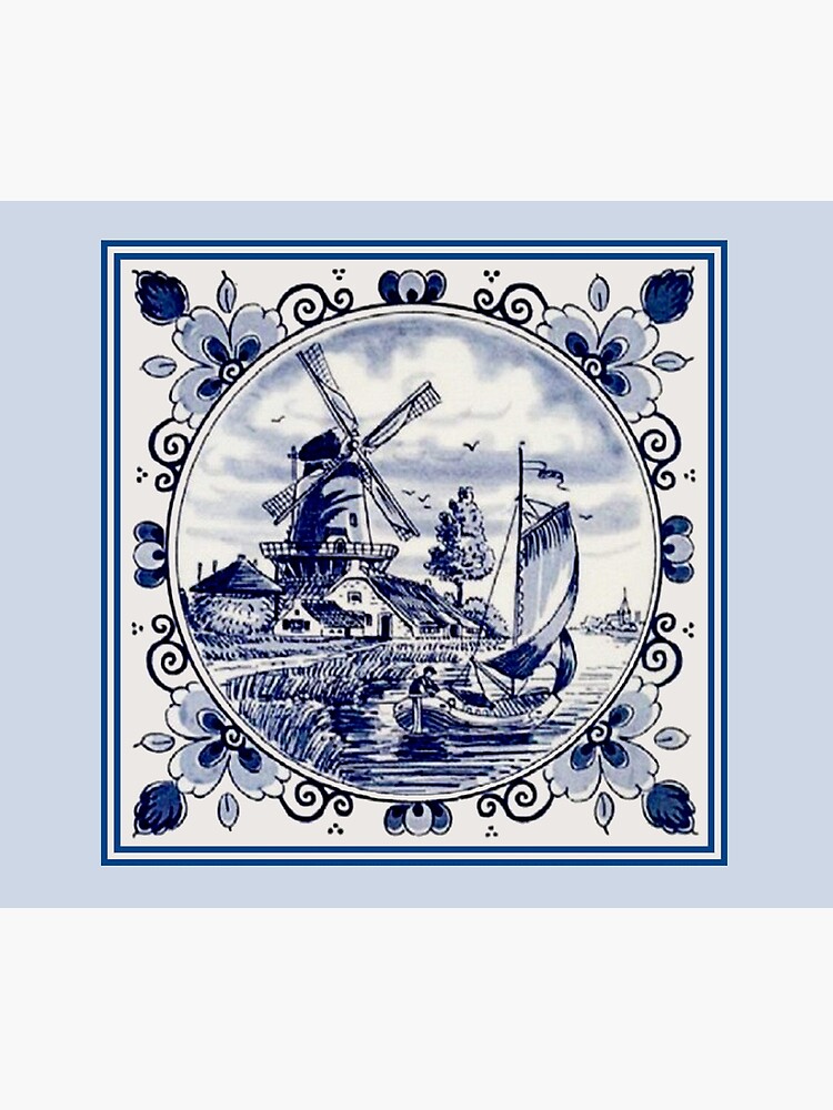DUTCH BLUE DELFT: Vintage Windmill Print by posterbobs