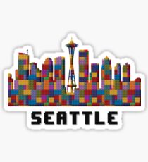 Space Needle Seattle Washington Skyline Created With Lego Like Blocks Sticker