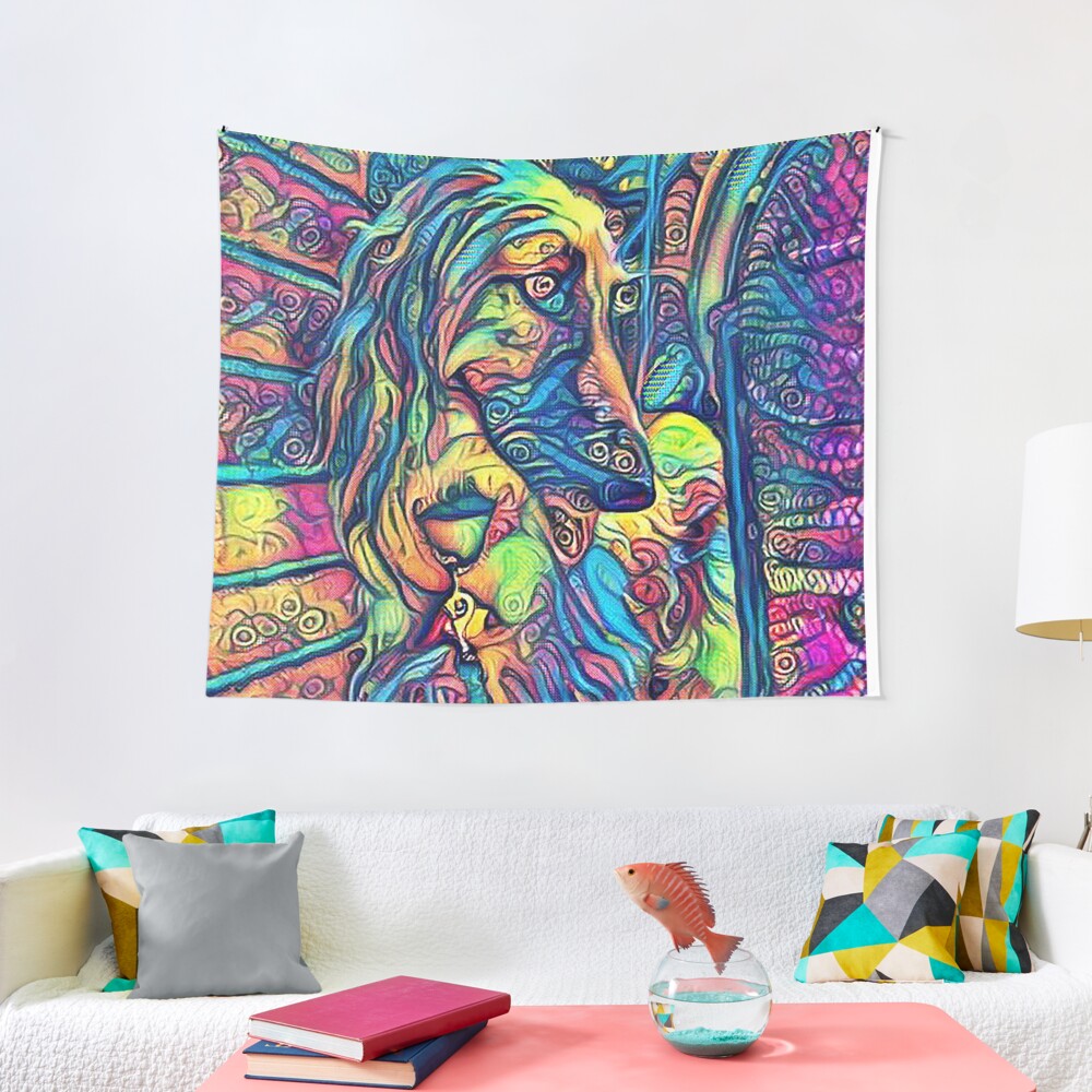 Afghan Hound at Cafe by Sonya LaFrance Tapestry