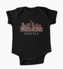 Space Needle Seattle Washington Skyline Created With Lego Like Blocks One Piece - Short Sleeve