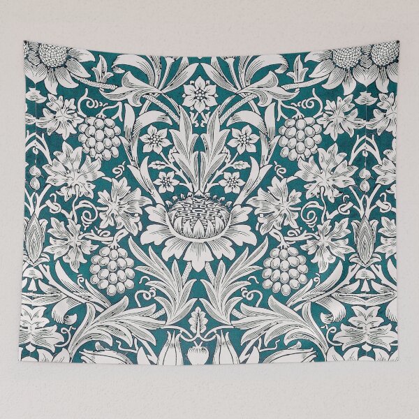 Item preview, Modern Teal Blue William Morris Exhibition Floral Leaves Pattern  designed and sold by Tamas Das.