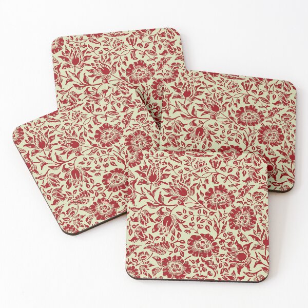 Item preview, Modern Teal Red and Cream William Morris  Exhibition Floral Leaves Pattern  designed and sold by Tamas Das.