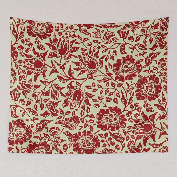 Item preview, Modern Teal Red and Cream William Morris  Exhibition Floral Leaves Pattern  designed and sold by Tamas Das.