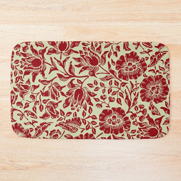 Item preview, Modern Teal Red and Cream William Morris  Exhibition Floral Leaves Pattern  designed and sold by Tamas Das.
