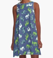Ponies - green, grey and white on teal - Fun pattern by Cecca Designs A-Line Dress