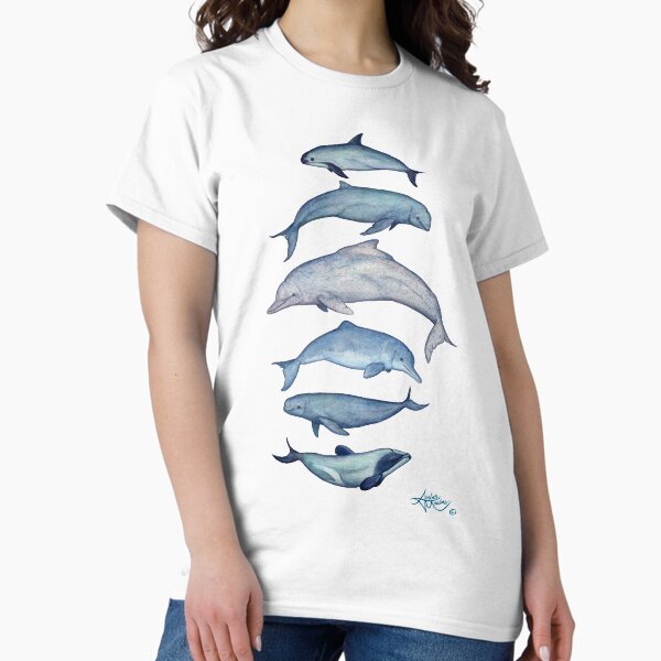 "Rare Cetaceans" by Amber Marine ~ (Copyright 2017) Watercolor dolphins and porpoises, © 2017 - Vaquita, irrawaddy, maui's, humpback, finless, baiji Classic T-Shirt