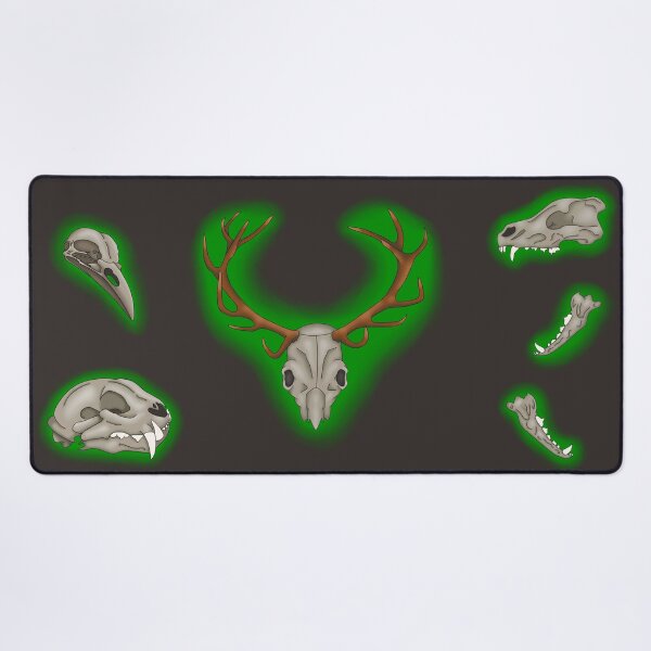 realistic animal skulls (crow, lux, deer and wolf) Desk Mat