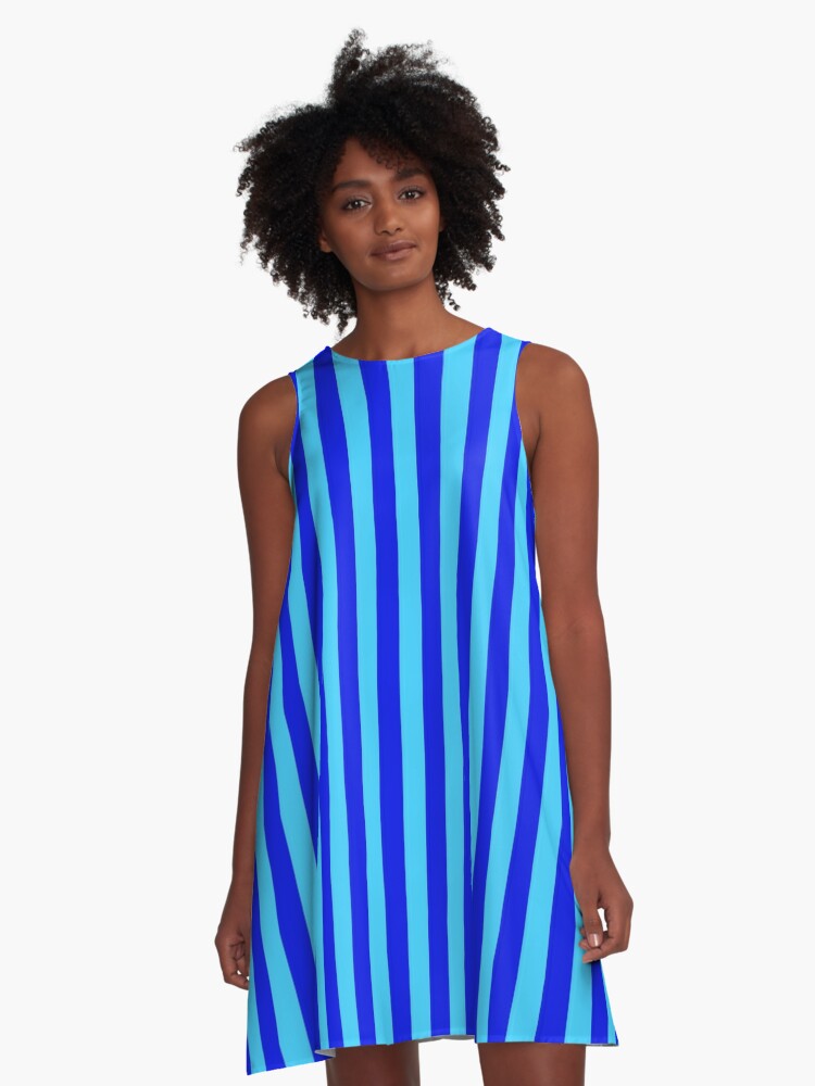 Striking Blue Vertical Striped Dress\