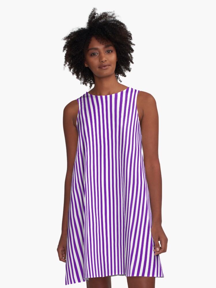 purple and white striped dress