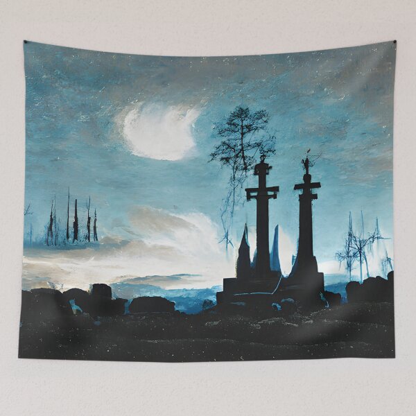 Item preview, Teal cemetary at night designed and sold by fizzribbit.