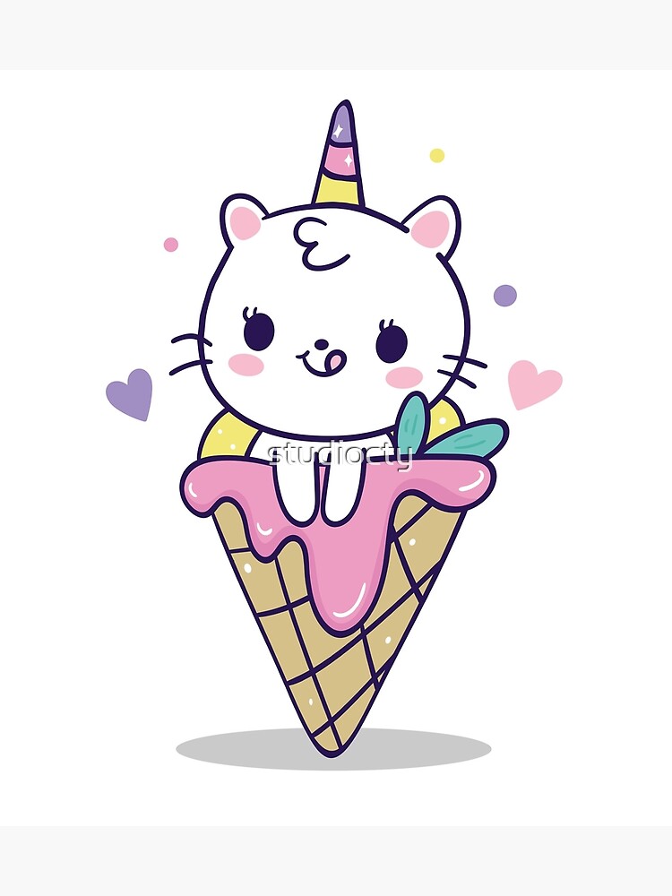 "Cute kitty cat unicorn. Ice cream cone." Poster for Sale by studiocty