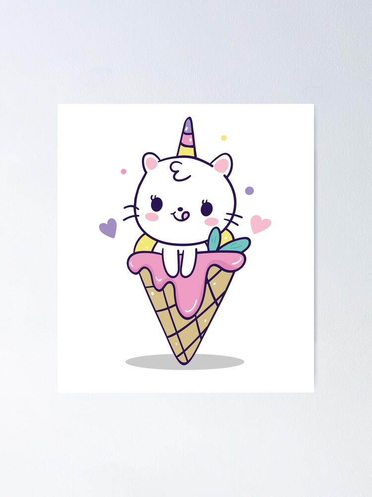"Cute kitty cat unicorn. Ice cream cone." Poster for Sale by studiocty
