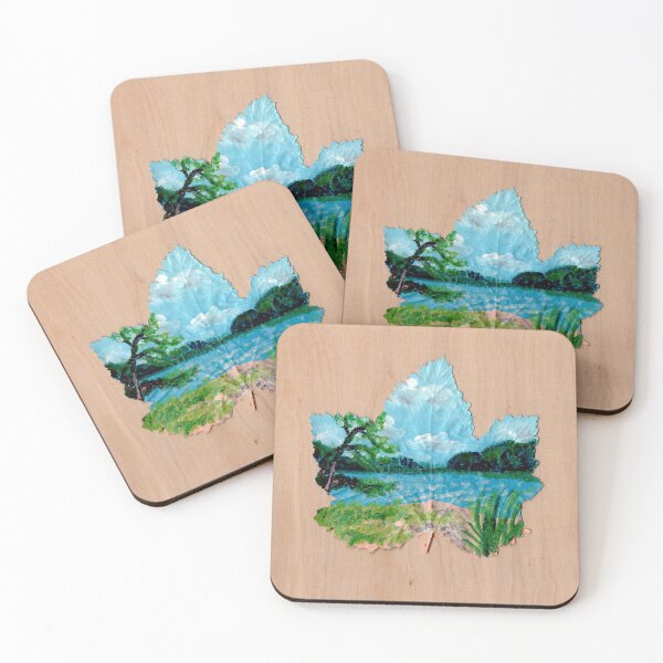Item preview, Summer Beach Painting on Redcurrant Leaf designed and sold by Ivy Lily Art.