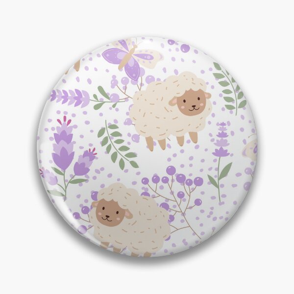 Item preview, Fluffy Sheeps in the field with Butterflies (white-purple) designed and sold by Dorina Larsdotter.