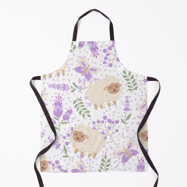 Item preview, Fluffy Sheeps in the field with Butterflies (white-purple) designed and sold by Dorina Larsdotter.