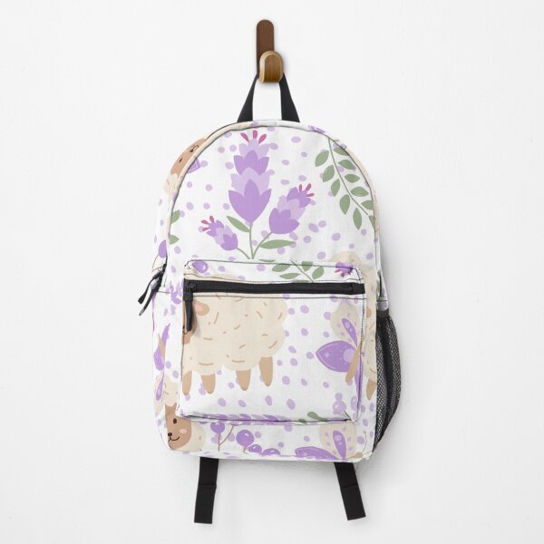 Item preview, Fluffy Sheeps in the field with Butterflies (white-purple) designed and sold by Dorina Larsdotter.