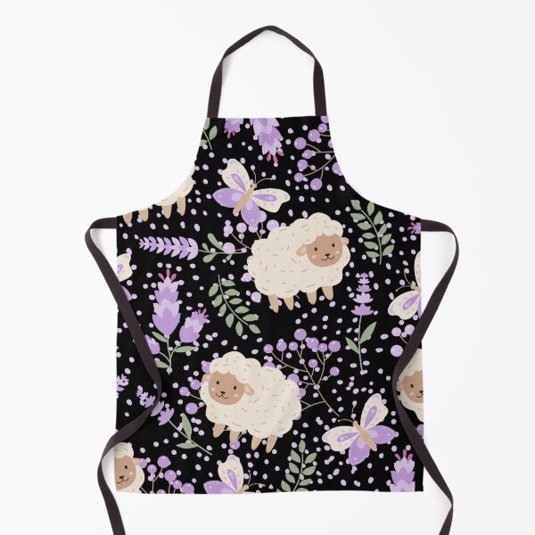 Item preview, Fluffy Sheeps in the field with Butterflies (black-purple) designed and sold by Dorina Larsdotter.