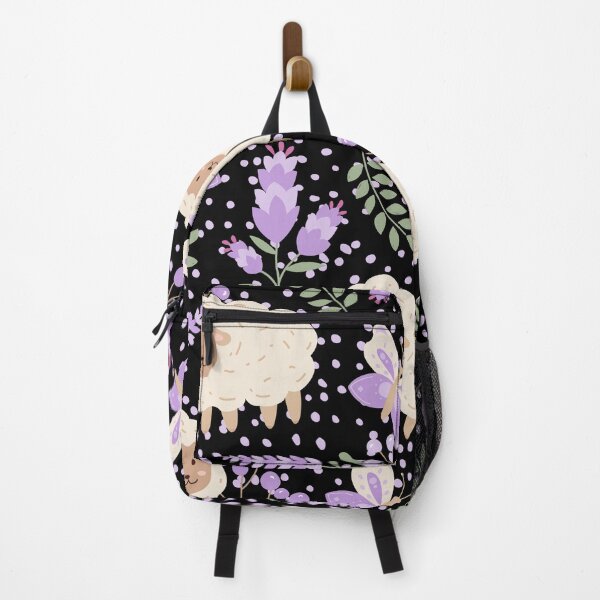 Item preview, Fluffy Sheeps in the field with Butterflies (black-purple) designed and sold by Dorina Larsdotter.