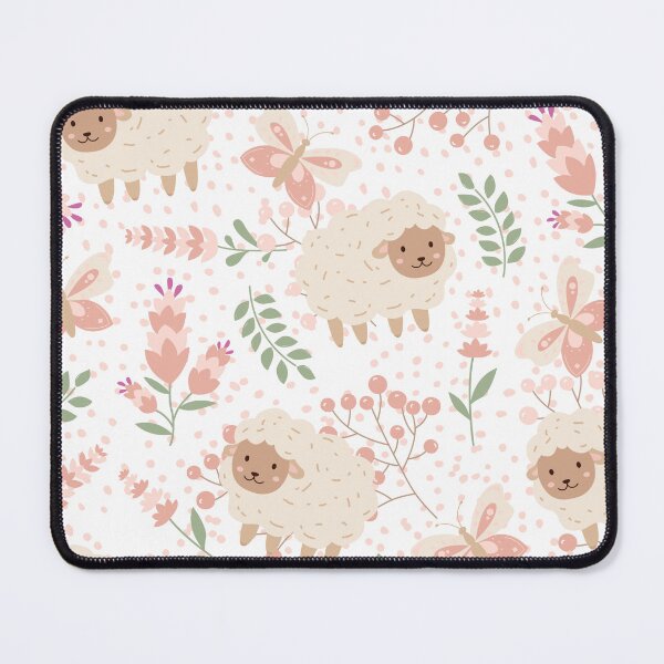 Item preview, Fluffy Sheeps in the field with Butterflies (white-peach) designed and sold by Dorina Larsdotter.