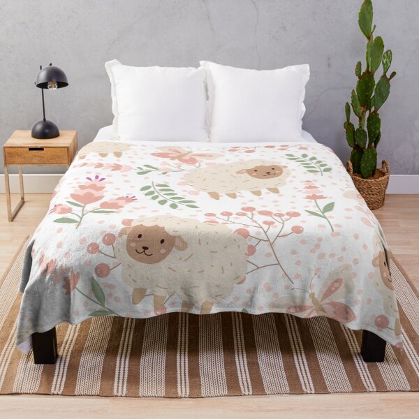 Item preview, Fluffy Sheeps in the field with Butterflies (white-peach) designed and sold by Dorina Larsdotter.