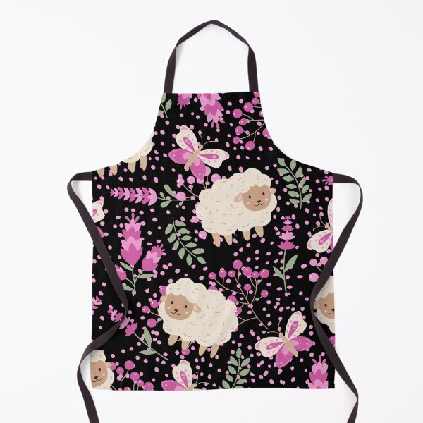 Item preview, Fluffy Sheeps in the field with Butterflies (black-pink) designed and sold by Dorina Larsdotter.