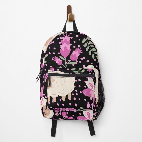 Item preview, Fluffy Sheeps in the field with Butterflies (black-pink) designed and sold by Dorina Larsdotter.