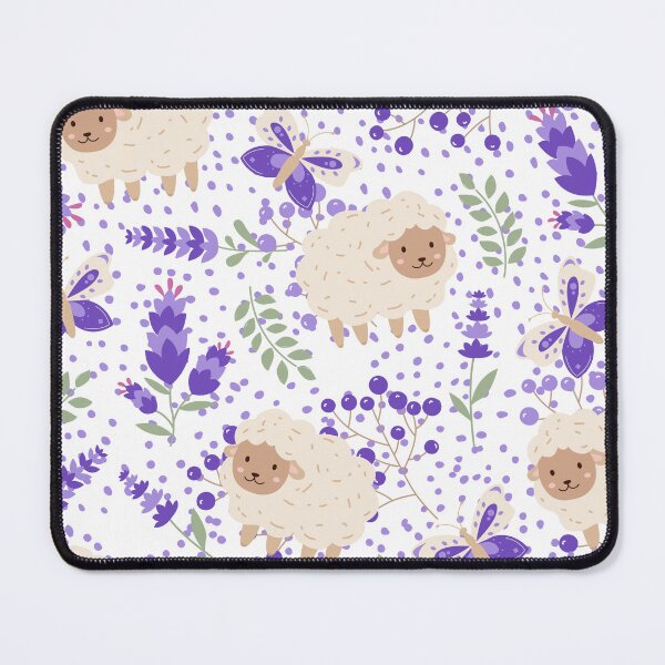 Item preview, Fluffy Sheeps in the field with Butterflies (white-blue) designed and sold by Dorina Larsdotter.