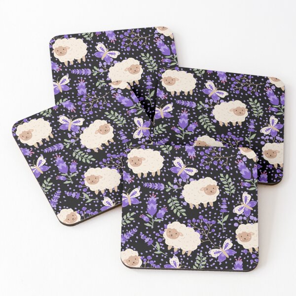 Item preview, Fluffy Sheeps in the field with Butterflies (black-blue) designed and sold by Dorina Larsdotter.